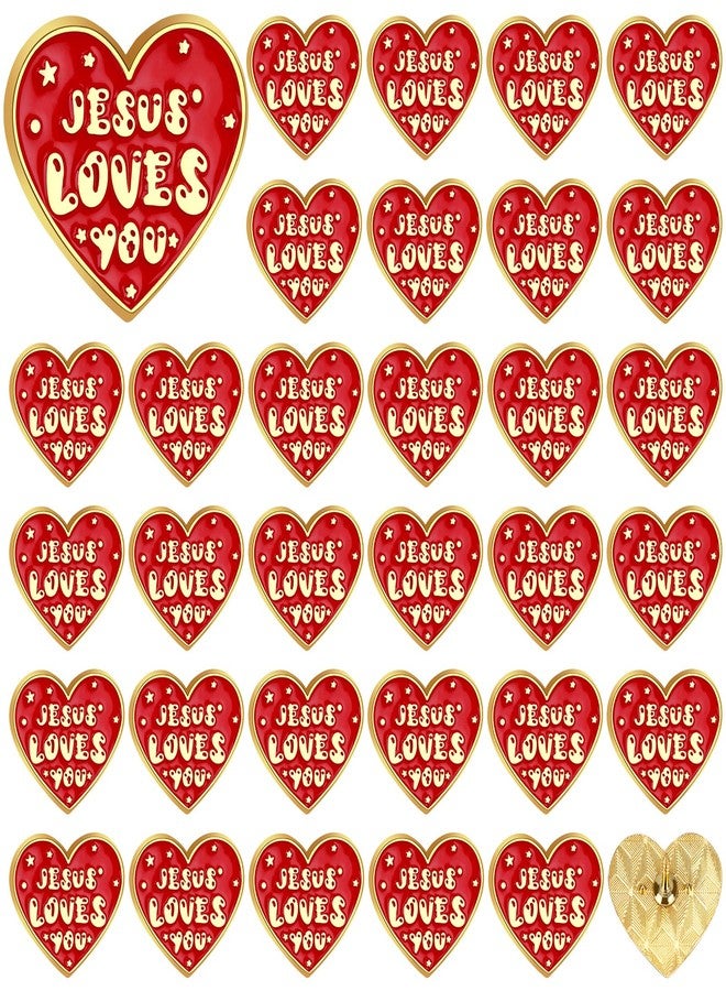 Furbeko 68 Pcs Religious Jesus Pins Bulk Christian Favors Jesus Loves You Lapel Brooch Red Heart Pins Badge for Clergy Appreciation Gift Church Sunday School Christmas Easter Favor - Image 1
